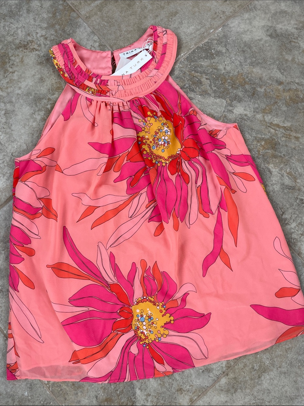 Trina Turk cruise Top Coral Pink Floral Halter Top
